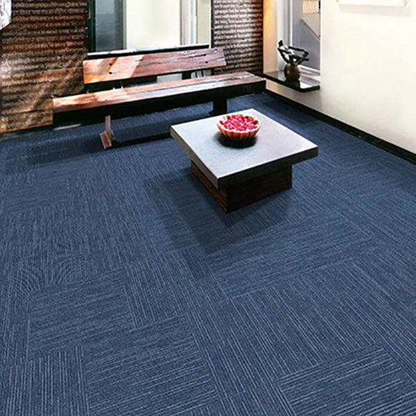 Modern Carpet Tile Loose Lay Non-Skid Fade Resistant Carpet Floor Tile Dark Blue 4-Piece Set Clearhalo 'Carpet Tiles & Carpet Squares' 'carpet_tiles_carpet_squares' 'Flooring 'Home Improvement' 'home_improvement' 'home_improvement_carpet_tiles_carpet_squares' Walls and Ceiling' 7483711