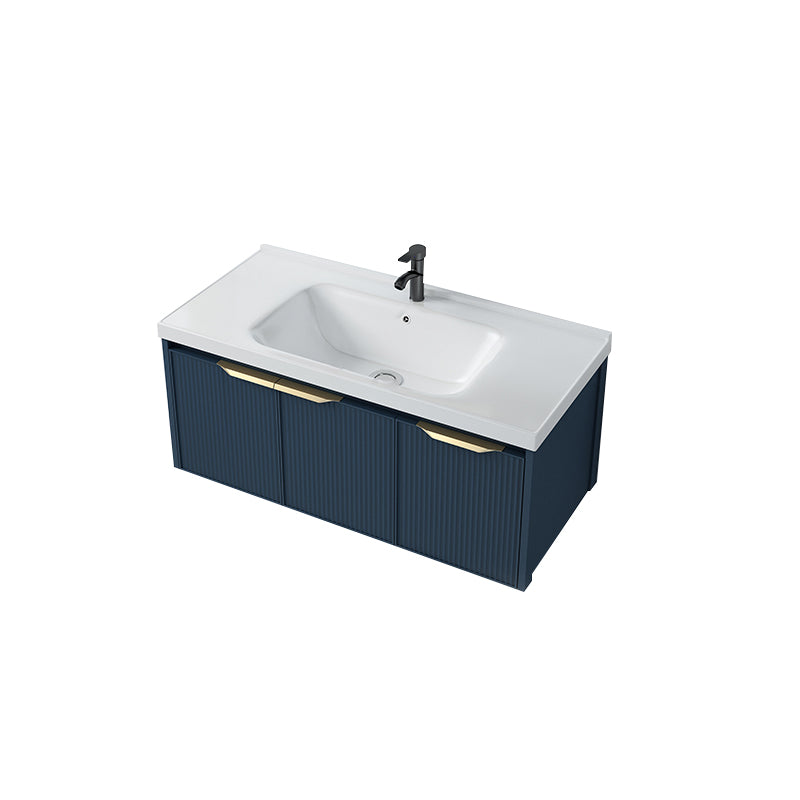 Metal Frame Vanity Wall Mount Blue Single Sink 2 Doors Mirror Bath Vanity with Faucet Vanity & Faucet 39"L x 19"W x 16"H Clearhalo 'Bathroom Remodel & Bathroom Fixtures' 'Bathroom Vanities' 'bathroom_vanities' 'Home Improvement' 'home_improvement' 'home_improvement_bathroom_vanities' 7485618