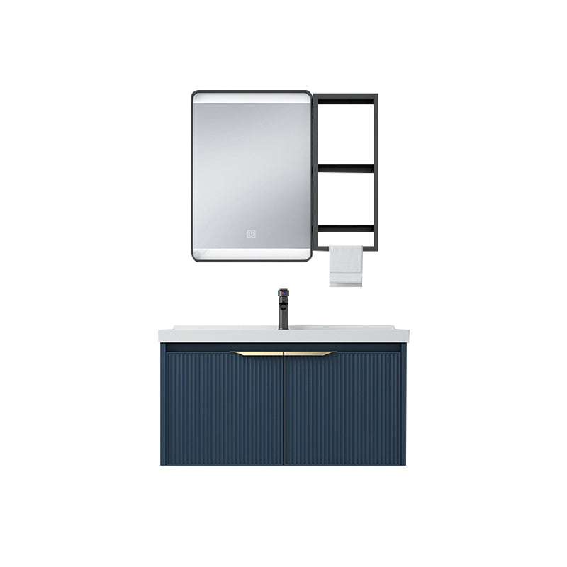 Metal Frame Vanity Wall Mount Blue Single Sink 2 Doors Mirror Bath Vanity with Faucet Vanity & Faucet & Smart Mirror 31"L x 19"W x 16"H Clearhalo 'Bathroom Remodel & Bathroom Fixtures' 'Bathroom Vanities' 'bathroom_vanities' 'Home Improvement' 'home_improvement' 'home_improvement_bathroom_vanities' 7485621