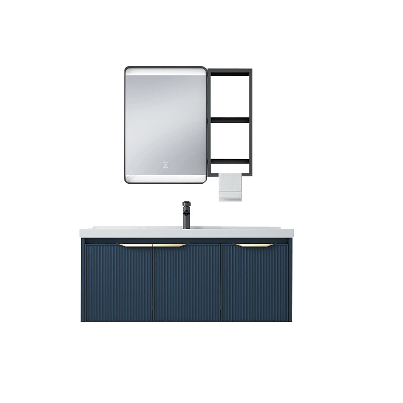 Metal Frame Vanity Wall Mount Blue Single Sink 2 Doors Mirror Bath Vanity with Faucet Vanity & Faucet & Smart Mirror 39"L x 19"W x 16"H Clearhalo 'Bathroom Remodel & Bathroom Fixtures' 'Bathroom Vanities' 'bathroom_vanities' 'Home Improvement' 'home_improvement' 'home_improvement_bathroom_vanities' 7485623