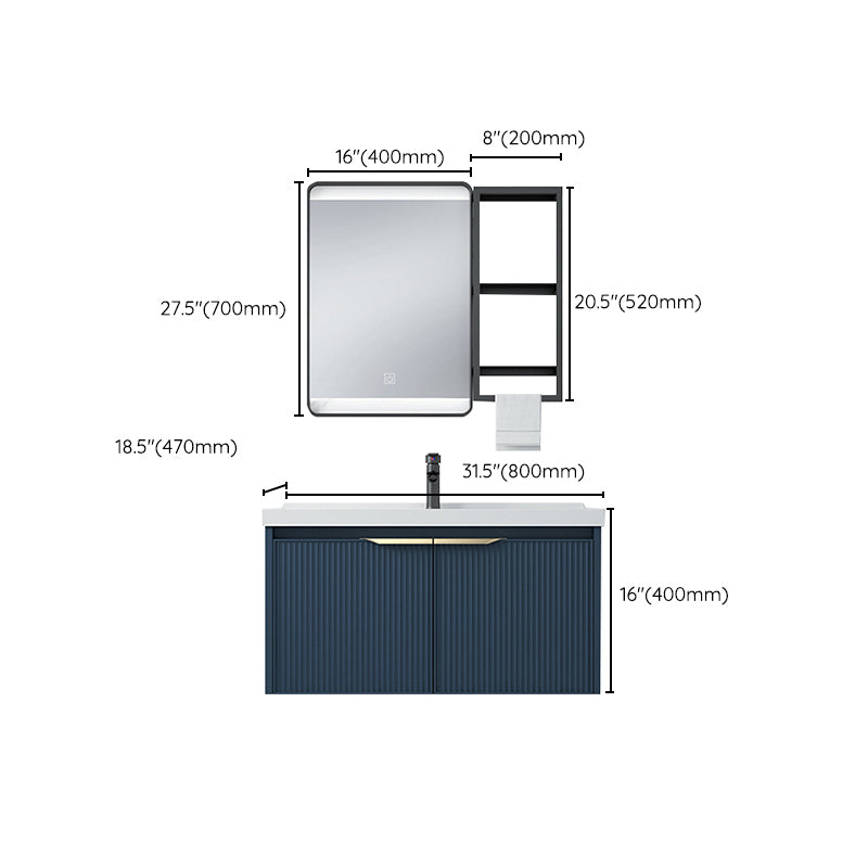 Metal Frame Vanity Wall Mount Blue Single Sink 2 Doors Mirror Bath Vanity with Faucet Clearhalo 'Bathroom Remodel & Bathroom Fixtures' 'Bathroom Vanities' 'bathroom_vanities' 'Home Improvement' 'home_improvement' 'home_improvement_bathroom_vanities' 7485636