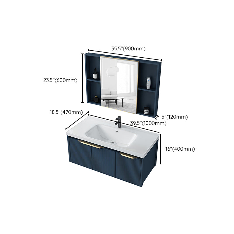 Metal Frame Vanity Wall Mount Blue Single Sink 2 Doors Mirror Bath Vanity with Faucet Clearhalo 'Bathroom Remodel & Bathroom Fixtures' 'Bathroom Vanities' 'bathroom_vanities' 'Home Improvement' 'home_improvement' 'home_improvement_bathroom_vanities' 7485643