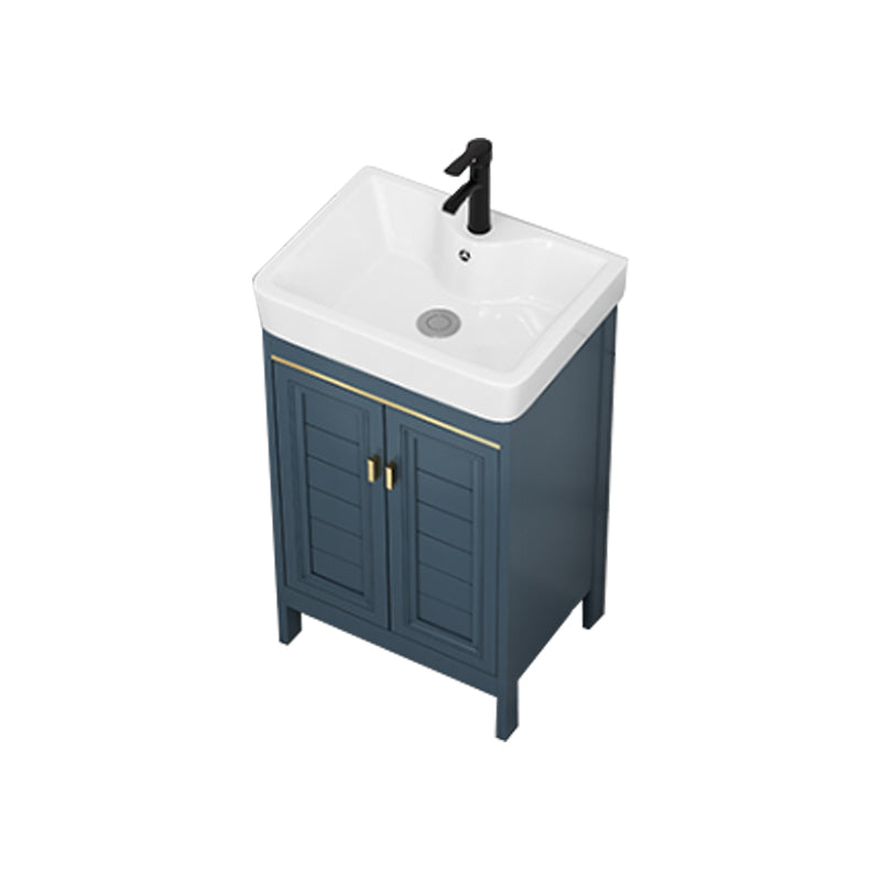 Blue Bath Vanity Freestanding 2 Doors Mirror Single Sink Rectangular Metal Frame Vanity Vanity & Faucet 19"L x 14"W x 31"H Clearhalo 'Bathroom Remodel & Bathroom Fixtures' 'Bathroom Vanities' 'bathroom_vanities' 'Home Improvement' 'home_improvement' 'home_improvement_bathroom_vanities' 7485704