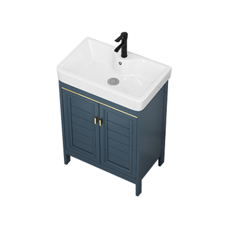 Blue Bath Vanity Freestanding 2 Doors Mirror Single Sink Rectangular Metal Frame Vanity Vanity & Faucet Clearhalo 'Bathroom Remodel & Bathroom Fixtures' 'Bathroom Vanities' 'bathroom_vanities' 'Home Improvement' 'home_improvement' 'home_improvement_bathroom_vanities' 7485715
