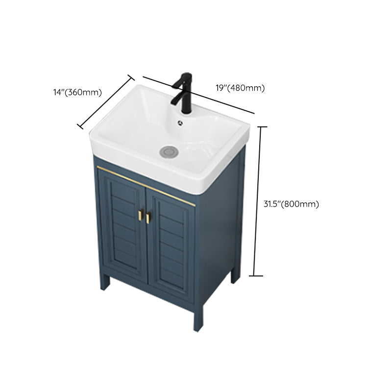 Blue Bath Vanity Freestanding 2 Doors Mirror Single Sink Rectangular Metal Frame Vanity Clearhalo 'Bathroom Remodel & Bathroom Fixtures' 'Bathroom Vanities' 'bathroom_vanities' 'Home Improvement' 'home_improvement' 'home_improvement_bathroom_vanities' 7485723