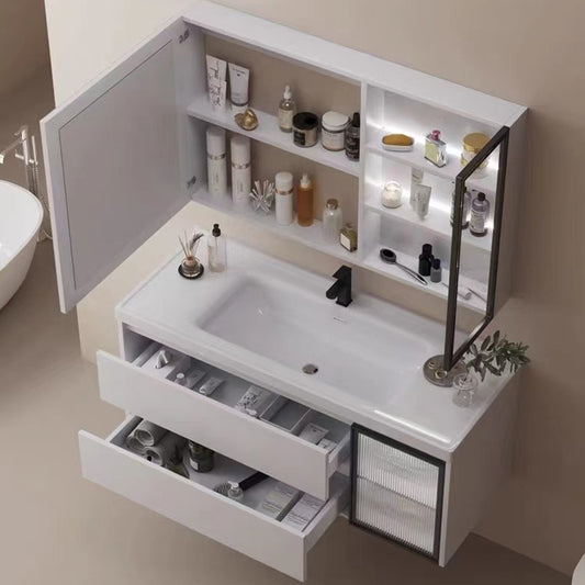 Modern Wall Mount Bathroom Vanity White Ceramic Single-Sink Vanity Set Clearhalo 'Bathroom Remodel & Bathroom Fixtures' 'Bathroom Vanities' 'bathroom_vanities' 'Home Improvement' 'home_improvement' 'home_improvement_bathroom_vanities' 7487080