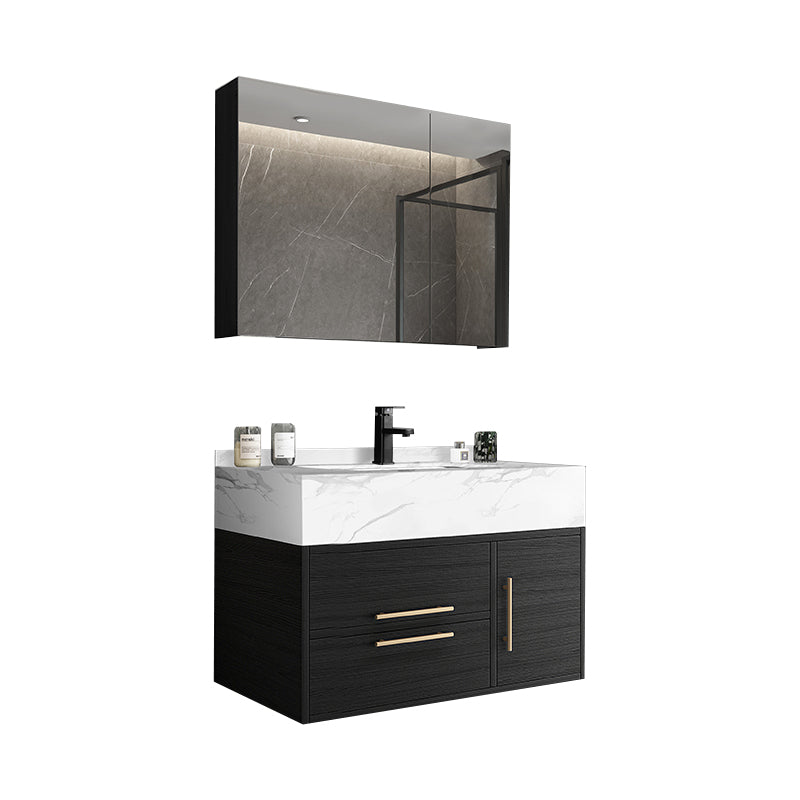Glam Wall Mount Bathroom Vanity Black Ceramic Single-Sink Rectangular Vanity Set Vanity & Faucet & Mirror Cabinet 31.5"L x 19.5"W x 16"H White Clearhalo 'Bathroom Remodel & Bathroom Fixtures' 'Bathroom Vanities' 'bathroom_vanities' 'Home Improvement' 'home_improvement' 'home_improvement_bathroom_vanities' 7487094