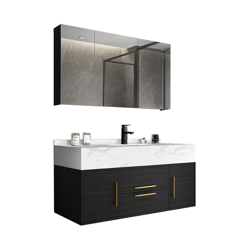 Glam Wall Mount Bathroom Vanity Black Ceramic Single-Sink Rectangular Vanity Set Vanity & Faucet & Mirror Cabinet 39.5"L x 19.5"W x 16"H White Clearhalo 'Bathroom Remodel & Bathroom Fixtures' 'Bathroom Vanities' 'bathroom_vanities' 'Home Improvement' 'home_improvement' 'home_improvement_bathroom_vanities' 7487098