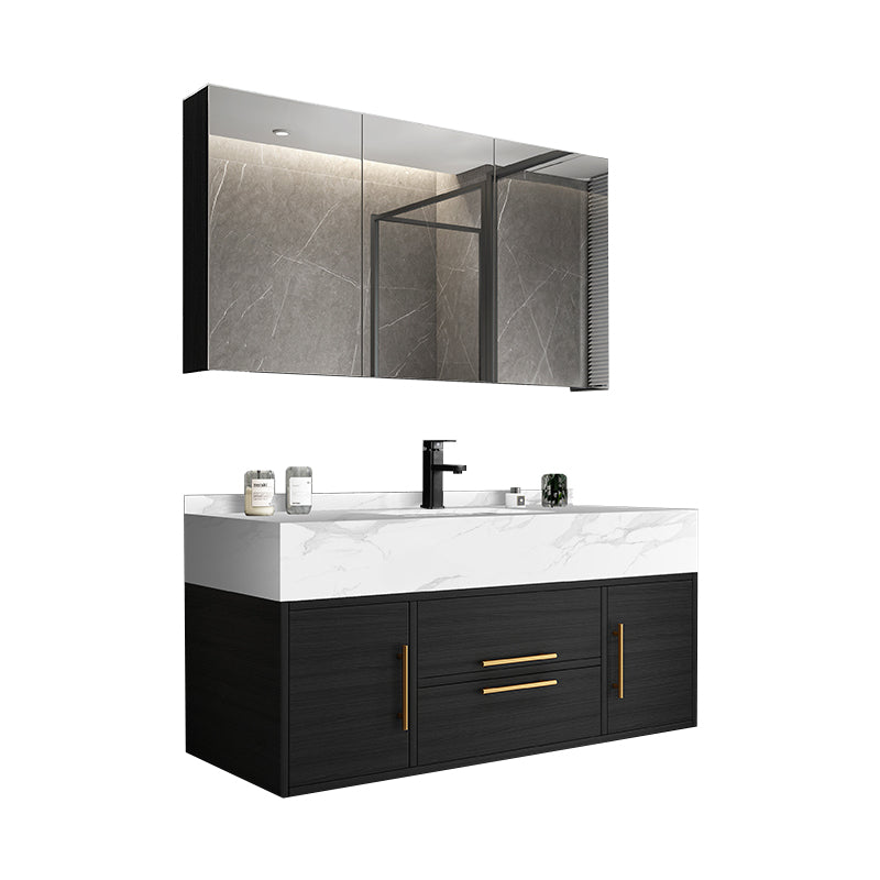 Glam Wall Mount Bathroom Vanity Black Ceramic Single-Sink Rectangular Vanity Set Vanity & Faucet & Mirror Cabinet 47"L x 20"W x 16"H White Clearhalo 'Bathroom Remodel & Bathroom Fixtures' 'Bathroom Vanities' 'bathroom_vanities' 'Home Improvement' 'home_improvement' 'home_improvement_bathroom_vanities' 7487100