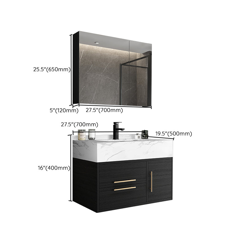 Glam Wall Mount Bathroom Vanity Black Ceramic Single-Sink Rectangular Vanity Set Clearhalo 'Bathroom Remodel & Bathroom Fixtures' 'Bathroom Vanities' 'bathroom_vanities' 'Home Improvement' 'home_improvement' 'home_improvement_bathroom_vanities' 7487112