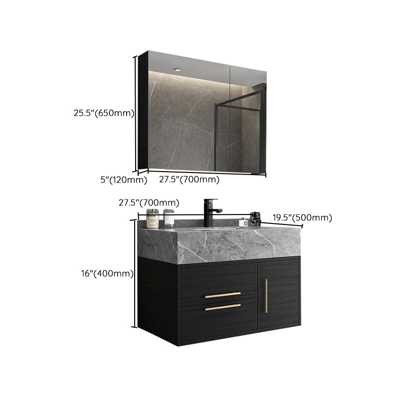 Glam Wall Mount Bathroom Vanity Black Ceramic Single-Sink Rectangular Vanity Set Clearhalo 'Bathroom Remodel & Bathroom Fixtures' 'Bathroom Vanities' 'bathroom_vanities' 'Home Improvement' 'home_improvement' 'home_improvement_bathroom_vanities' 7487113