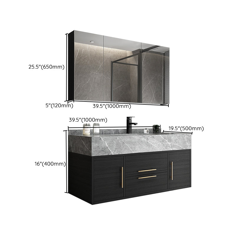 Glam Wall Mount Bathroom Vanity Black Ceramic Single-Sink Rectangular Vanity Set Clearhalo 'Bathroom Remodel & Bathroom Fixtures' 'Bathroom Vanities' 'bathroom_vanities' 'Home Improvement' 'home_improvement' 'home_improvement_bathroom_vanities' 7487119