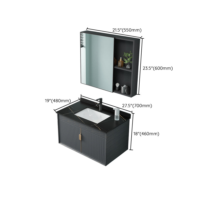 Single Sink Bathroom Vanity Modern Dark Gray Ceramic Wall Mount Vanity Set Clearhalo 'Bathroom Remodel & Bathroom Fixtures' 'Bathroom Vanities' 'bathroom_vanities' 'Home Improvement' 'home_improvement' 'home_improvement_bathroom_vanities' 7487168
