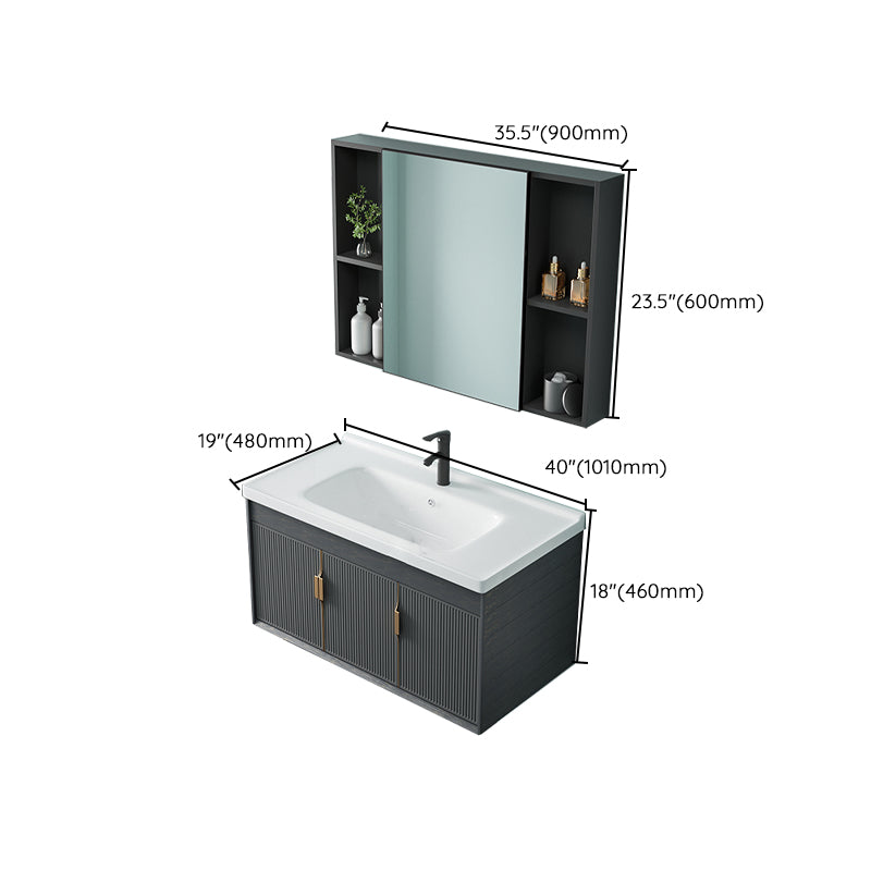 Single Sink Bathroom Vanity Modern Dark Gray Ceramic Wall Mount Vanity Set Clearhalo 'Bathroom Remodel & Bathroom Fixtures' 'Bathroom Vanities' 'bathroom_vanities' 'Home Improvement' 'home_improvement' 'home_improvement_bathroom_vanities' 7487173