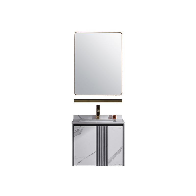 Modern Rectangular Vanity Set Stone Single-Sink Wall Mount Vanity Vanity & Faucet & Mirrors 24"L x 20"W x 21"H Mid Clearhalo 'Bathroom Remodel & Bathroom Fixtures' 'Bathroom Vanities' 'bathroom_vanities' 'Home Improvement' 'home_improvement' 'home_improvement_bathroom_vanities' 7487176