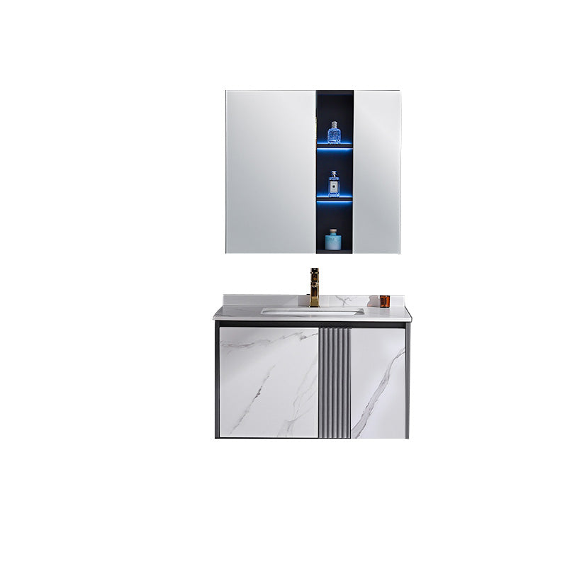 Modern Rectangular Vanity Set Stone Single-Sink Wall Mount Vanity Vanity & Faucet & Mirror Cabinet 31"L x 20"W x 21"H Mid Clearhalo 'Bathroom Remodel & Bathroom Fixtures' 'Bathroom Vanities' 'bathroom_vanities' 'Home Improvement' 'home_improvement' 'home_improvement_bathroom_vanities' 7487186