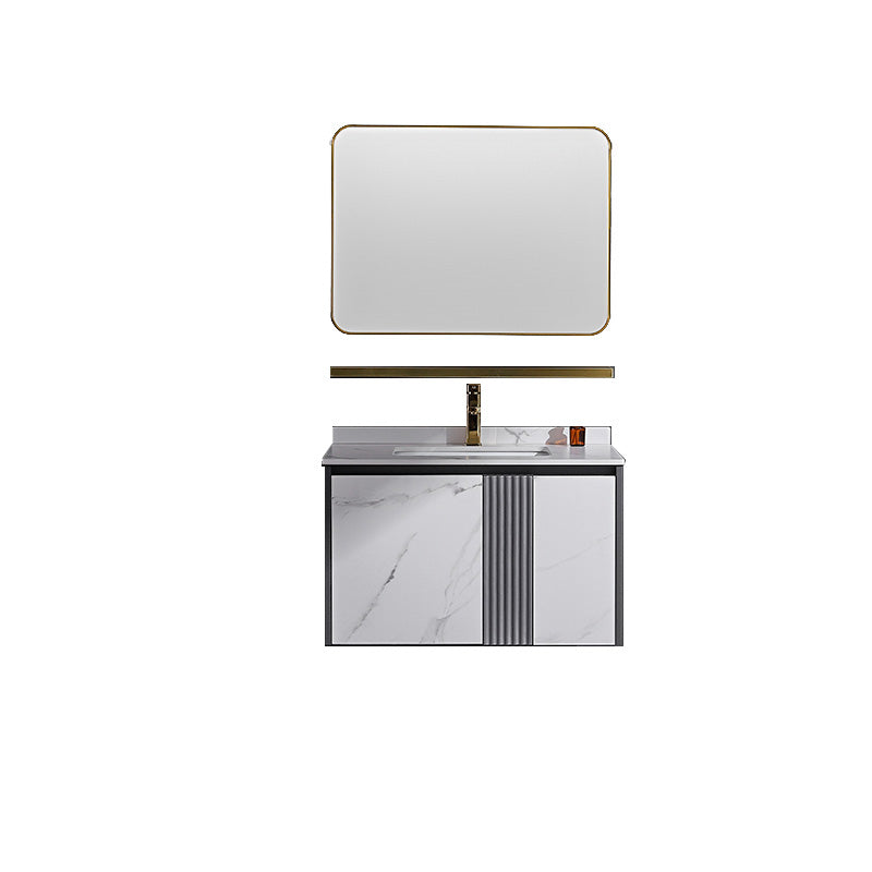 Modern Rectangular Vanity Set Stone Single-Sink Wall Mount Vanity Vanity & Faucet & Mirrors 31"L x 20"W x 21"H Mid Clearhalo 'Bathroom Remodel & Bathroom Fixtures' 'Bathroom Vanities' 'bathroom_vanities' 'Home Improvement' 'home_improvement' 'home_improvement_bathroom_vanities' 7487188