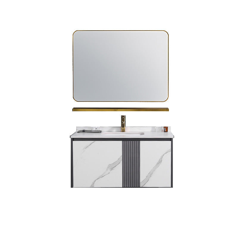 Modern Rectangular Vanity Set Stone Single-Sink Wall Mount Vanity Vanity & Faucet & Mirrors 35"L x 20"W x 21"H Mid Clearhalo 'Bathroom Remodel & Bathroom Fixtures' 'Bathroom Vanities' 'bathroom_vanities' 'Home Improvement' 'home_improvement' 'home_improvement_bathroom_vanities' 7487194