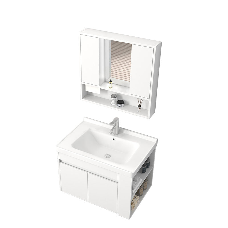 Modern Wood Sink Vanity Wood Wall Mount Faucet Included Bathroom Vanity Vanity & Faucet & Mirror Cabinet 28"L x 19"W x 20"H Clearhalo 'Bathroom Remodel & Bathroom Fixtures' 'Bathroom Vanities' 'bathroom_vanities' 'Home Improvement' 'home_improvement' 'home_improvement_bathroom_vanities' 7487281