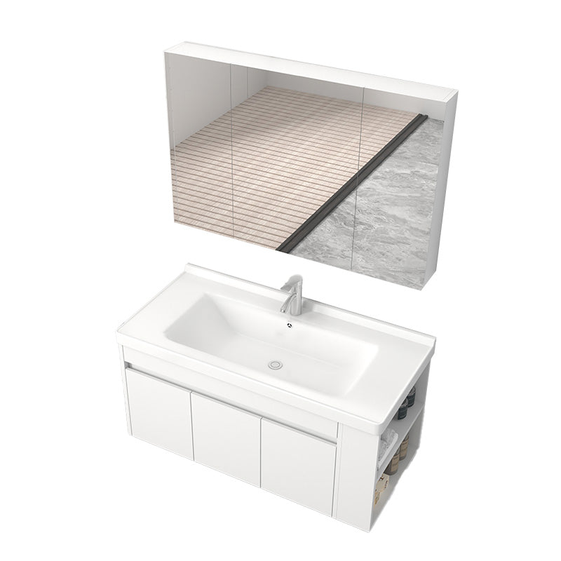 Modern Wood Sink Vanity Wood Wall Mount Faucet Included Bathroom Vanity Vanity & Faucet & Enclosed Mirror Cabinet 40"L x 19"W x 20"H Clearhalo 'Bathroom Remodel & Bathroom Fixtures' 'Bathroom Vanities' 'bathroom_vanities' 'Home Improvement' 'home_improvement' 'home_improvement_bathroom_vanities' 7487282