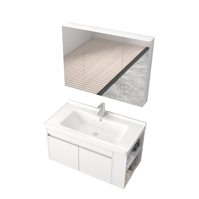 Modern Wood Sink Vanity Wood Wall Mount Faucet Included Bathroom Vanity Vanity & Faucet & Enclosed Mirror Cabinet 36"L x 19"W x 20"H Clearhalo 'Bathroom Remodel & Bathroom Fixtures' 'Bathroom Vanities' 'bathroom_vanities' 'Home Improvement' 'home_improvement' 'home_improvement_bathroom_vanities' 7487290