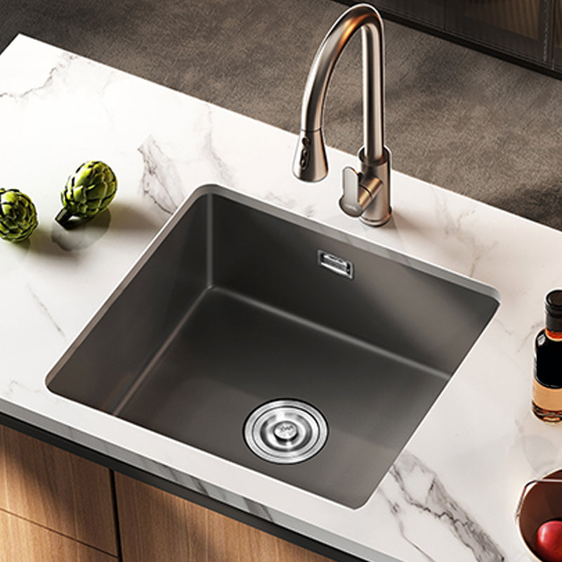 Square Granite Kitchen Sink Single Bowl Sink with Drain Strainer Kit 17"L x 15"W x 9"H Sink with Faucet Pull Out Faucet Clearhalo 'Home Improvement' 'home_improvement' 'home_improvement_kitchen_sinks' 'Kitchen Remodel & Kitchen Fixtures' 'Kitchen Sinks & Faucet Components' 'Kitchen Sinks' 'kitchen_sinks' 7490280