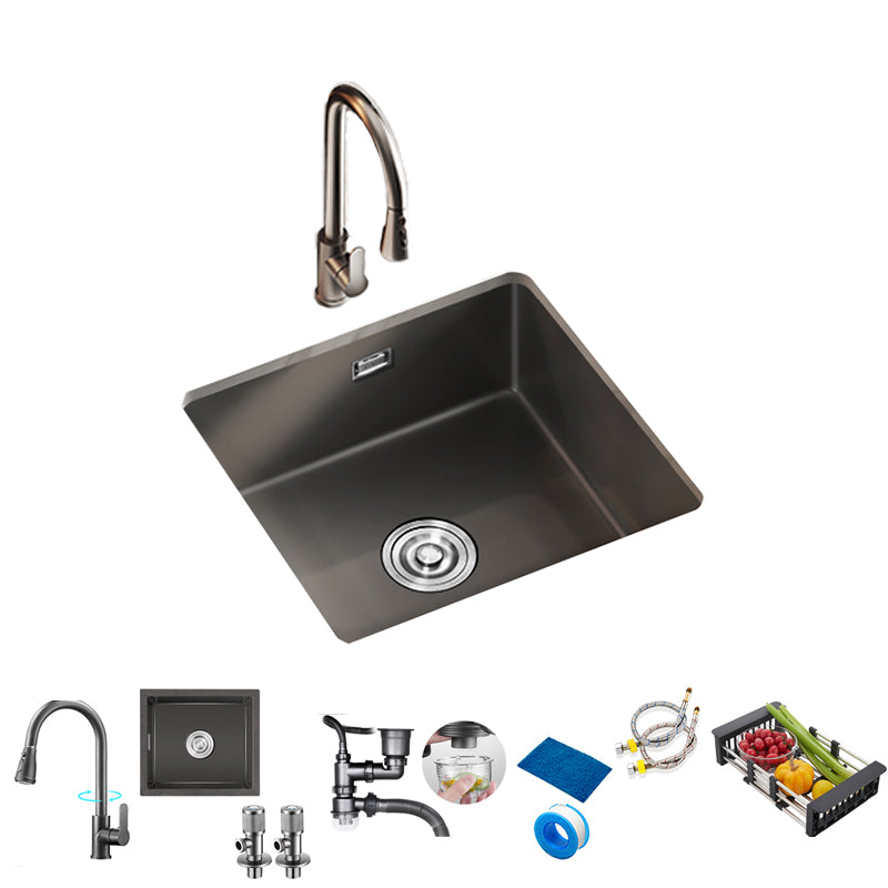 Square Granite Kitchen Sink Single Bowl Sink with Drain Strainer Kit Sink with Faucet Pull Out Faucet Clearhalo 'Home Improvement' 'home_improvement' 'home_improvement_kitchen_sinks' 'Kitchen Remodel & Kitchen Fixtures' 'Kitchen Sinks & Faucet Components' 'Kitchen Sinks' 'kitchen_sinks' 7490281