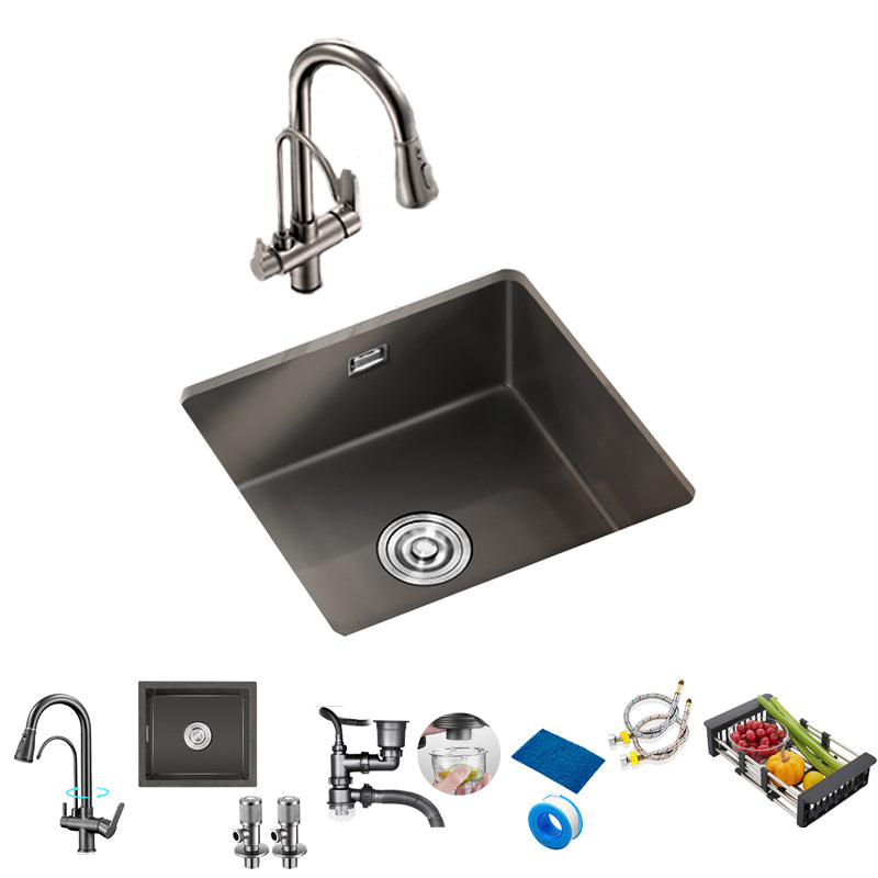 Square Granite Kitchen Sink Single Bowl Sink with Drain Strainer Kit Sink with Faucet 3-in-1 Purifying Faucet Clearhalo 'Home Improvement' 'home_improvement' 'home_improvement_kitchen_sinks' 'Kitchen Remodel & Kitchen Fixtures' 'Kitchen Sinks & Faucet Components' 'Kitchen Sinks' 'kitchen_sinks' 7490283