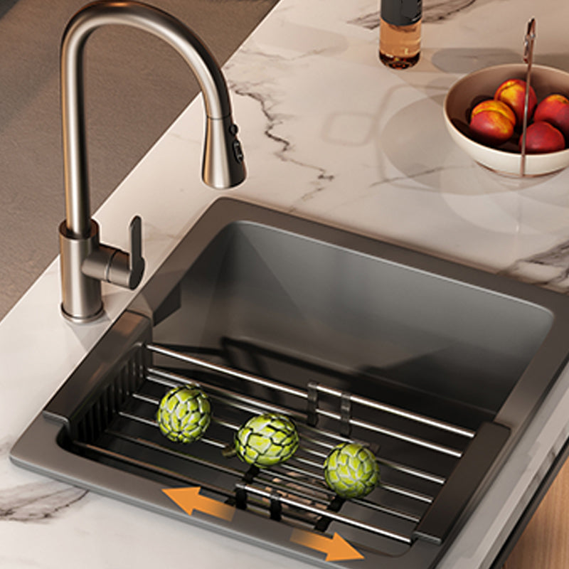 Square Granite Kitchen Sink Single Bowl Sink with Drain Strainer Kit Clearhalo 'Home Improvement' 'home_improvement' 'home_improvement_kitchen_sinks' 'Kitchen Remodel & Kitchen Fixtures' 'Kitchen Sinks & Faucet Components' 'Kitchen Sinks' 'kitchen_sinks' 7490290