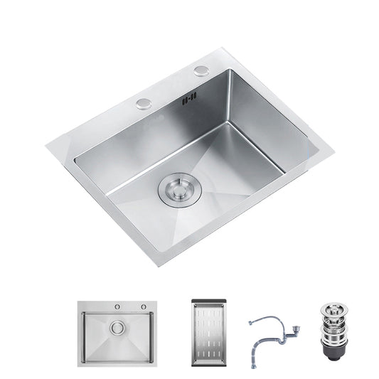Stainless Steel Drop-In Kitchen Sink Overflow Hole Design Kitchen Sink with Faucet 23"L x 19"W x 8"H None