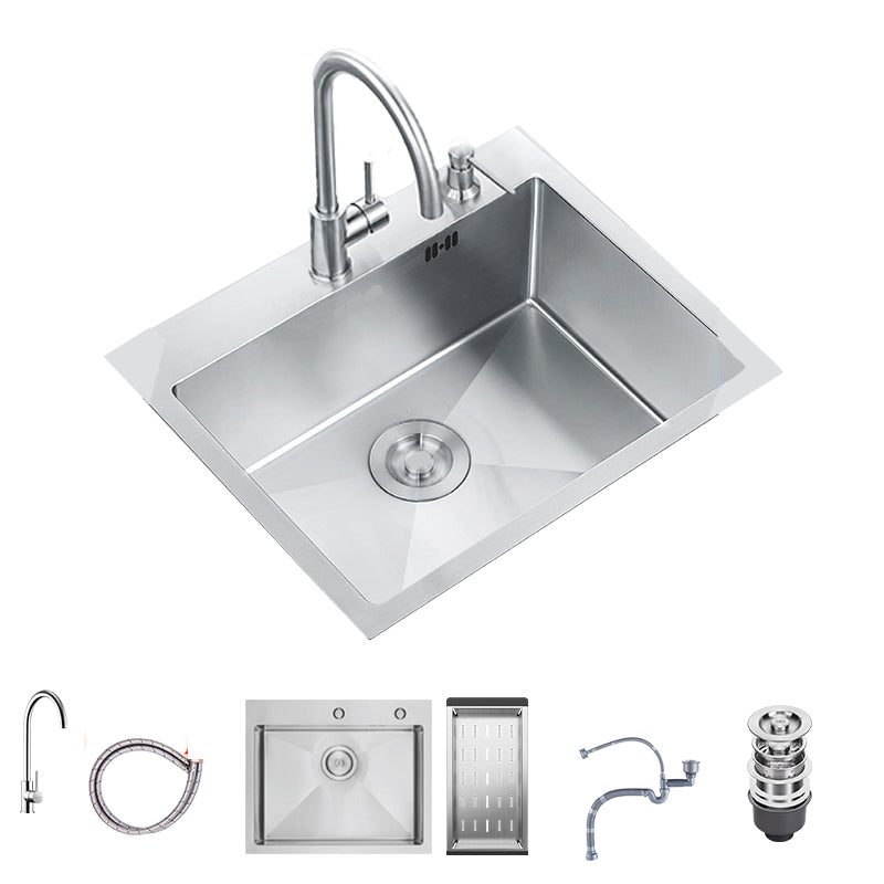 Stainless Steel Drop-In Kitchen Sink Overflow Hole Design Kitchen Sink with Faucet 23"L x 19"W x 8"H Round Faucet Clearhalo 'Home Improvement' 'home_improvement' 'home_improvement_kitchen_sinks' 'Kitchen Remodel & Kitchen Fixtures' 'Kitchen Sinks & Faucet Components' 'Kitchen Sinks' 'kitchen_sinks' 7490313