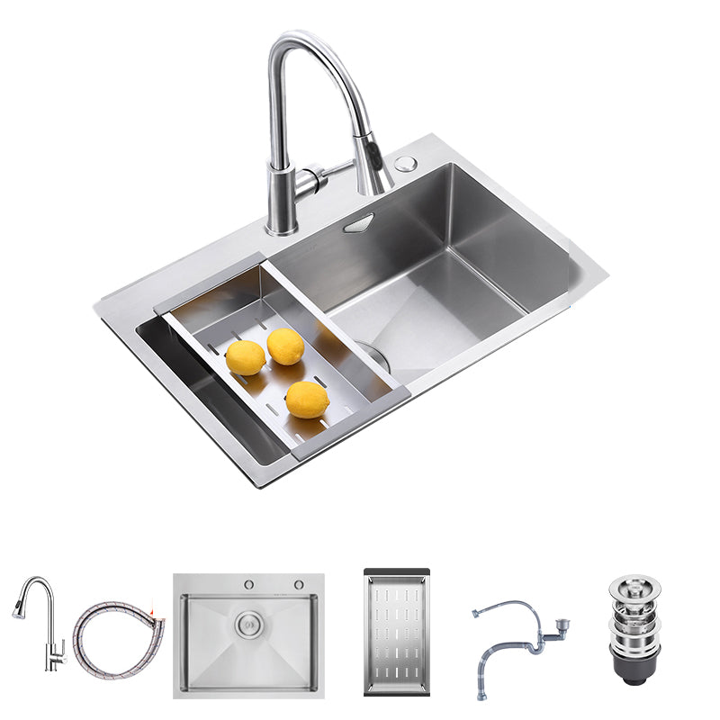 Stainless Steel Drop-In Kitchen Sink Overflow Hole Design Kitchen Sink with Faucet 30"L x 19"W x 8"H Pull Out Faucet Clearhalo 'Home Improvement' 'home_improvement' 'home_improvement_kitchen_sinks' 'Kitchen Remodel & Kitchen Fixtures' 'Kitchen Sinks & Faucet Components' 'Kitchen Sinks' 'kitchen_sinks' 7490319