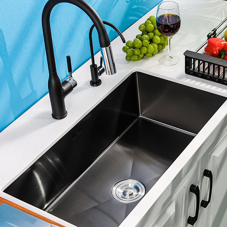 Black Single Bowl Kitchen Sink Stainless Steel Sink with Soap Dispenser Clearhalo 'Home Improvement' 'home_improvement' 'home_improvement_kitchen_sinks' 'Kitchen Remodel & Kitchen Fixtures' 'Kitchen Sinks & Faucet Components' 'Kitchen Sinks' 'kitchen_sinks' 7490356