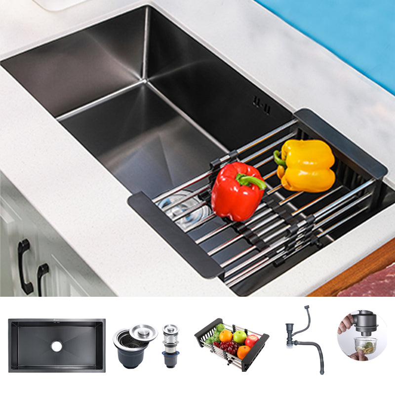 Black Single Bowl Kitchen Sink Stainless Steel Sink with Soap Dispenser Sink Only No Faucet Clearhalo 'Home Improvement' 'home_improvement' 'home_improvement_kitchen_sinks' 'Kitchen Remodel & Kitchen Fixtures' 'Kitchen Sinks & Faucet Components' 'Kitchen Sinks' 'kitchen_sinks' 7490357