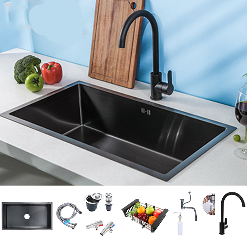 Black Single Bowl Kitchen Sink Stainless Steel Sink with Soap Dispenser 20.9"L x 15"W x 8.3"H Sink with Faucet Round Faucet Clearhalo 'Home Improvement' 'home_improvement' 'home_improvement_kitchen_sinks' 'Kitchen Remodel & Kitchen Fixtures' 'Kitchen Sinks & Faucet Components' 'Kitchen Sinks' 'kitchen_sinks' 7490358