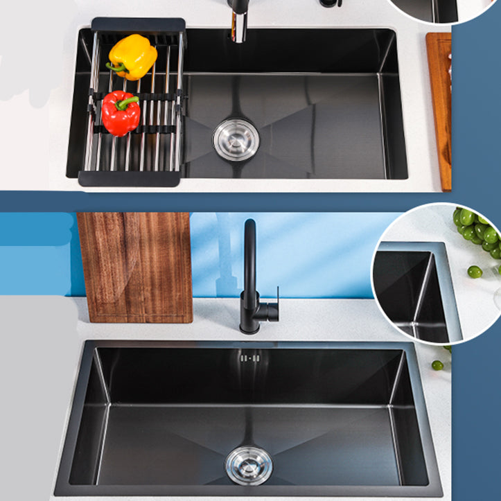 Black Single Bowl Kitchen Sink Stainless Steel Sink with Soap Dispenser Clearhalo 'Home Improvement' 'home_improvement' 'home_improvement_kitchen_sinks' 'Kitchen Remodel & Kitchen Fixtures' 'Kitchen Sinks & Faucet Components' 'Kitchen Sinks' 'kitchen_sinks' 7490359