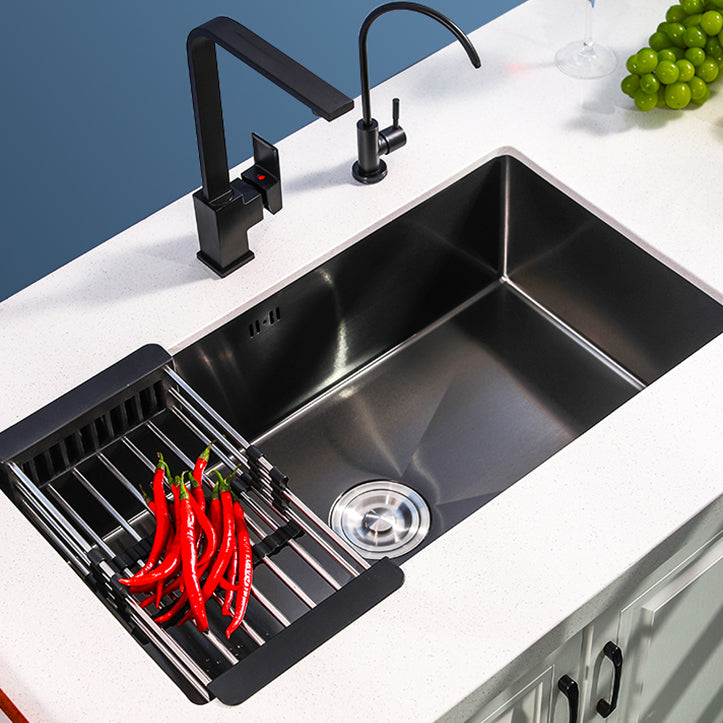 Black Single Bowl Kitchen Sink Stainless Steel Sink with Soap Dispenser 31"L x 17"W x 8"H Sink with Faucet Square Faucet Clearhalo 'Home Improvement' 'home_improvement' 'home_improvement_kitchen_sinks' 'Kitchen Remodel & Kitchen Fixtures' 'Kitchen Sinks & Faucet Components' 'Kitchen Sinks' 'kitchen_sinks' 7490360