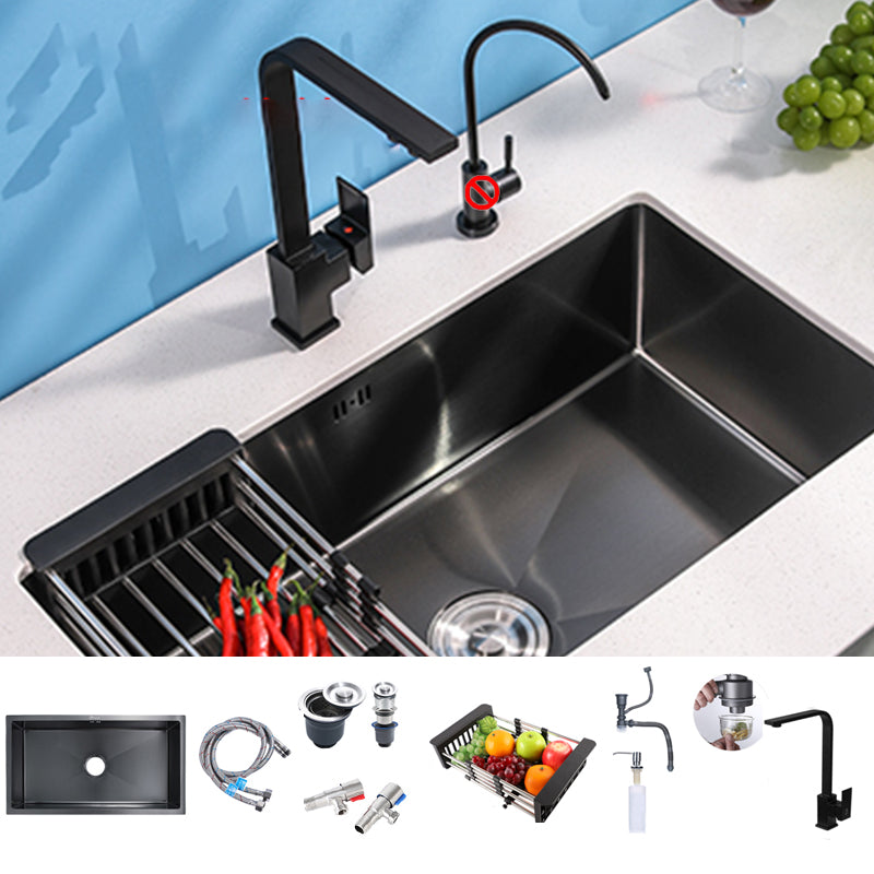 Black Single Bowl Kitchen Sink Stainless Steel Sink with Soap Dispenser Sink with Faucet Square Faucet Clearhalo 'Home Improvement' 'home_improvement' 'home_improvement_kitchen_sinks' 'Kitchen Remodel & Kitchen Fixtures' 'Kitchen Sinks & Faucet Components' 'Kitchen Sinks' 'kitchen_sinks' 7490362