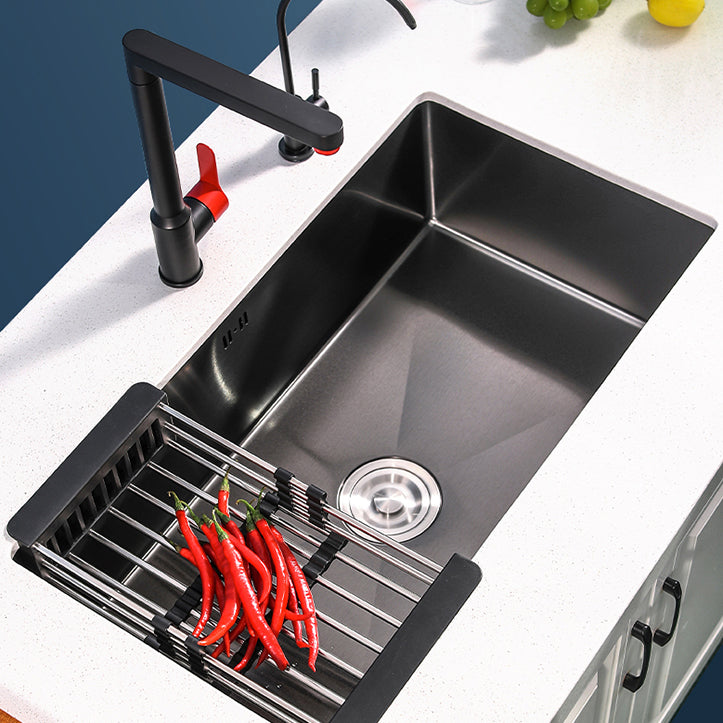 Black Single Bowl Kitchen Sink Stainless Steel Sink with Soap Dispenser Clearhalo 'Home Improvement' 'home_improvement' 'home_improvement_kitchen_sinks' 'Kitchen Remodel & Kitchen Fixtures' 'Kitchen Sinks & Faucet Components' 'Kitchen Sinks' 'kitchen_sinks' 7490363