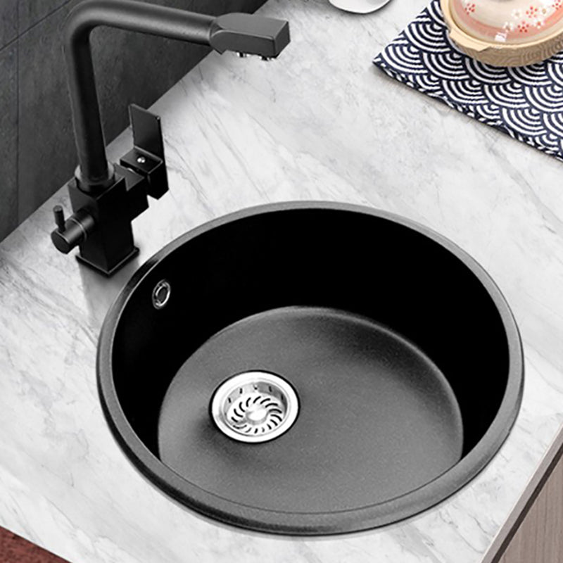 Round Single Bowl Kitchen Sink Granite Sink with Drain Strainer Kit Clearhalo 'Home Improvement' 'home_improvement' 'home_improvement_kitchen_sinks' 'Kitchen Remodel & Kitchen Fixtures' 'Kitchen Sinks & Faucet Components' 'Kitchen Sinks' 'kitchen_sinks' 7490395