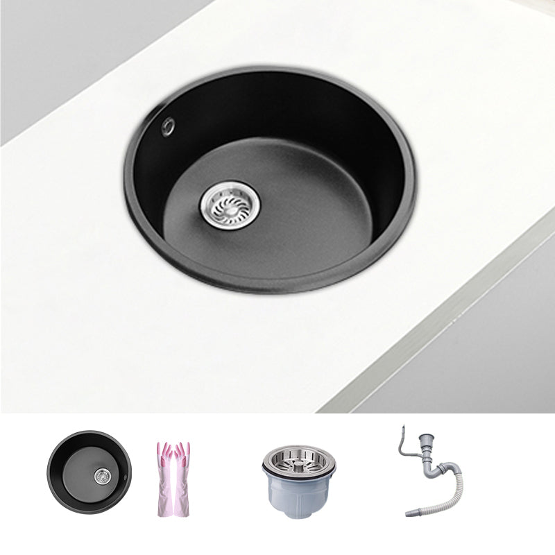 Round Single Bowl Kitchen Sink Granite Sink with Drain Strainer Kit 14"L x 14"W x 9"H Sink Only No Faucet Clearhalo 'Home Improvement' 'home_improvement' 'home_improvement_kitchen_sinks' 'Kitchen Remodel & Kitchen Fixtures' 'Kitchen Sinks & Faucet Components' 'Kitchen Sinks' 'kitchen_sinks' 7490396