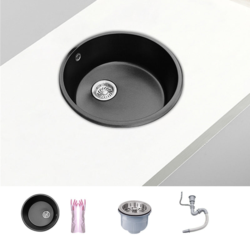 Round Single Bowl Kitchen Sink Granite Sink with Drain Strainer Kit 13"L x 13"W x 9"H Sink Only No Faucet Clearhalo 'Home Improvement' 'home_improvement' 'home_improvement_kitchen_sinks' 'Kitchen Remodel & Kitchen Fixtures' 'Kitchen Sinks & Faucet Components' 'Kitchen Sinks' 'kitchen_sinks' 7490398