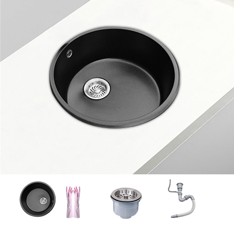 Round Single Bowl Kitchen Sink Granite Sink with Drain Strainer Kit 15"L x 15"W x 9"H Sink Only No Faucet Clearhalo 'Home Improvement' 'home_improvement' 'home_improvement_kitchen_sinks' 'Kitchen Remodel & Kitchen Fixtures' 'Kitchen Sinks & Faucet Components' 'Kitchen Sinks' 'kitchen_sinks' 7490400