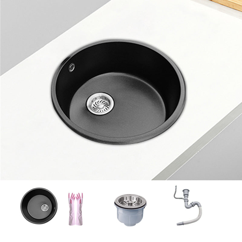 Round Single Bowl Kitchen Sink Granite Sink with Drain Strainer Kit 17"L x 17"W x 8"H Sink Only No Faucet Clearhalo 'Home Improvement' 'home_improvement' 'home_improvement_kitchen_sinks' 'Kitchen Remodel & Kitchen Fixtures' 'Kitchen Sinks & Faucet Components' 'Kitchen Sinks' 'kitchen_sinks' 7490402