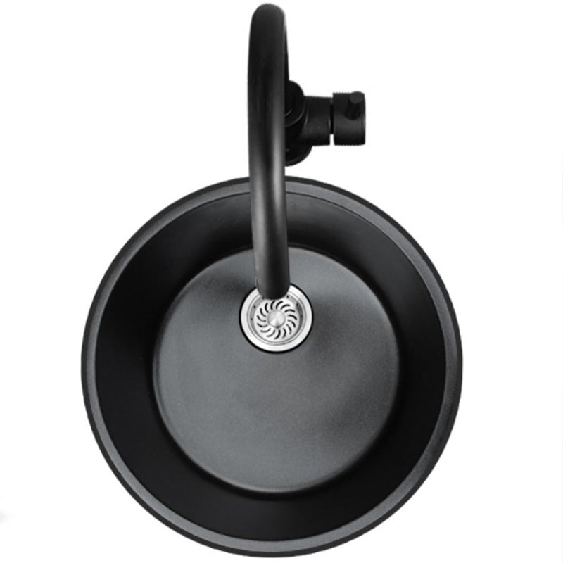 Round Single Bowl Kitchen Sink Granite Sink with Drain Strainer Kit Clearhalo 'Home Improvement' 'home_improvement' 'home_improvement_kitchen_sinks' 'Kitchen Remodel & Kitchen Fixtures' 'Kitchen Sinks & Faucet Components' 'Kitchen Sinks' 'kitchen_sinks' 7490404