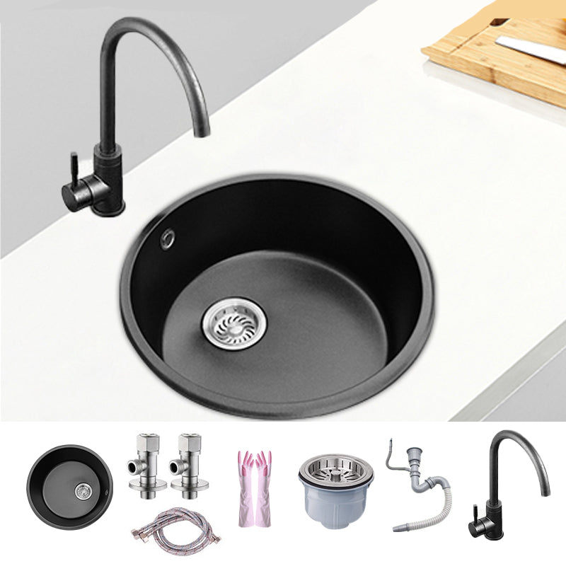 Round Single Bowl Kitchen Sink Granite Sink with Drain Strainer Kit 17"L x 17"W x 8"H Sink with Faucet Cold and Hot Tap Clearhalo 'Home Improvement' 'home_improvement' 'home_improvement_kitchen_sinks' 'Kitchen Remodel & Kitchen Fixtures' 'Kitchen Sinks & Faucet Components' 'Kitchen Sinks' 'kitchen_sinks' 7490414