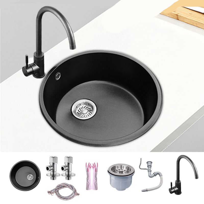 Round Single Bowl Kitchen Sink Granite Sink with Drain Strainer Kit 18"L x 18"W x 8"H Sink with Faucet Cold and Hot Tap Clearhalo 'Home Improvement' 'home_improvement' 'home_improvement_kitchen_sinks' 'Kitchen Remodel & Kitchen Fixtures' 'Kitchen Sinks & Faucet Components' 'Kitchen Sinks' 'kitchen_sinks' 7490416