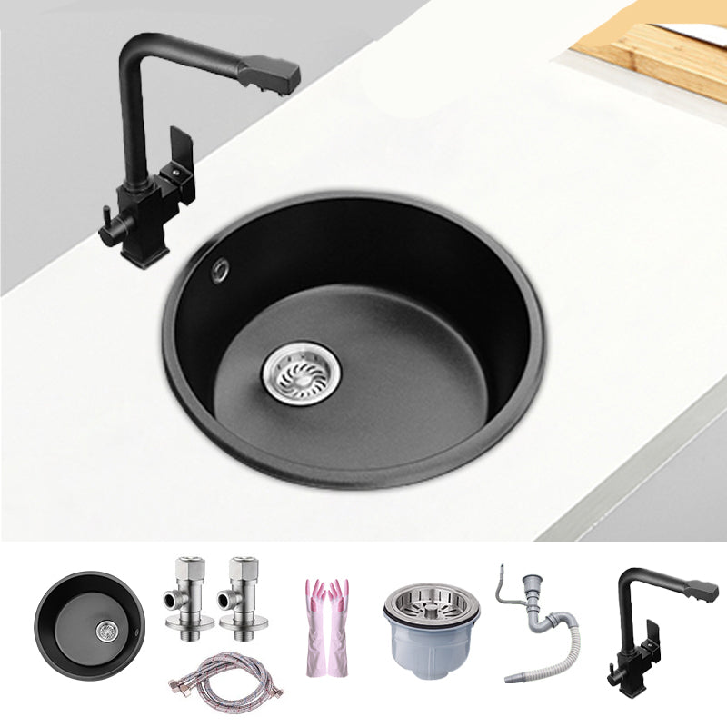 Round Single Bowl Kitchen Sink Granite Sink with Drain Strainer Kit 14"L x 14"W x 9"H Sink with Faucet 3-in-1 Purifying Faucet Clearhalo 'Home Improvement' 'home_improvement' 'home_improvement_kitchen_sinks' 'Kitchen Remodel & Kitchen Fixtures' 'Kitchen Sinks & Faucet Components' 'Kitchen Sinks' 'kitchen_sinks' 7490417