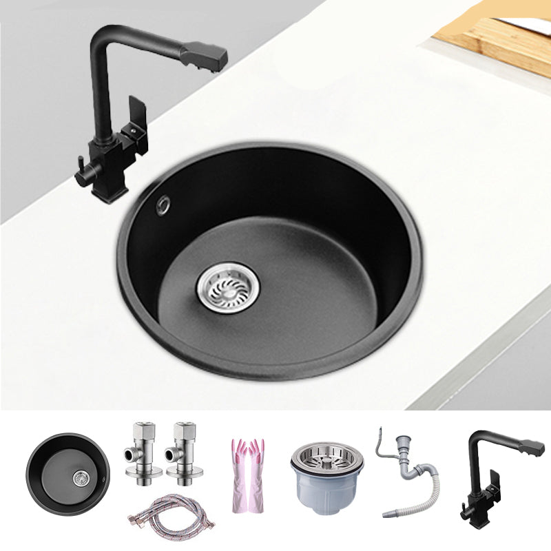 Round Single Bowl Kitchen Sink Granite Sink with Drain Strainer Kit 15"L x 15"W x 9"H Sink with Faucet 3-in-1 Purifying Faucet Clearhalo 'Home Improvement' 'home_improvement' 'home_improvement_kitchen_sinks' 'Kitchen Remodel & Kitchen Fixtures' 'Kitchen Sinks & Faucet Components' 'Kitchen Sinks' 'kitchen_sinks' 7490418