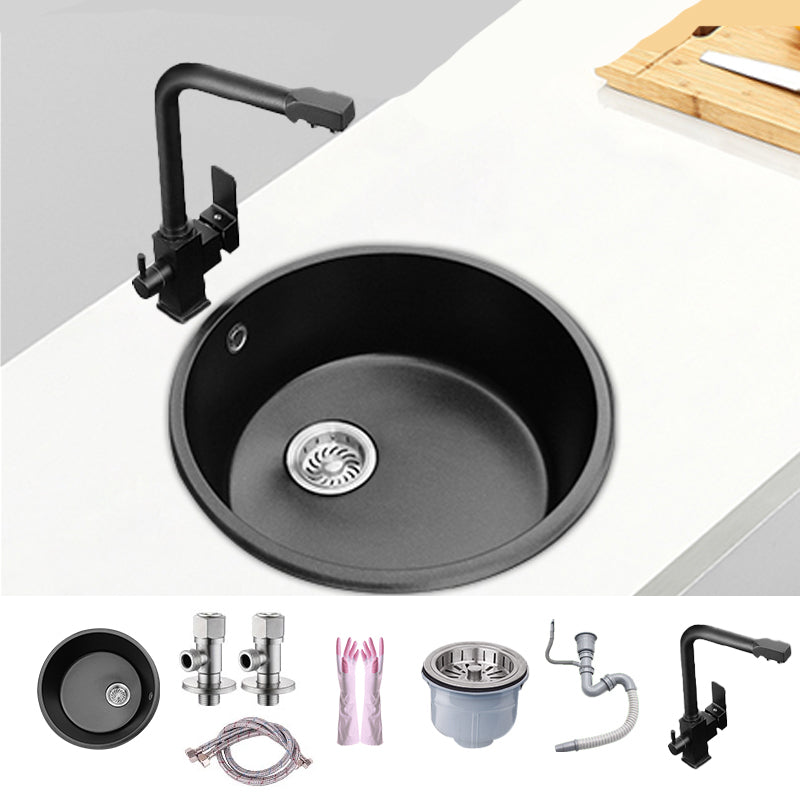 Round Single Bowl Kitchen Sink Granite Sink with Drain Strainer Kit 17"L x 17"W x 8"H Sink with Faucet 3-in-1 Purifying Faucet Clearhalo 'Home Improvement' 'home_improvement' 'home_improvement_kitchen_sinks' 'Kitchen Remodel & Kitchen Fixtures' 'Kitchen Sinks & Faucet Components' 'Kitchen Sinks' 'kitchen_sinks' 7490419